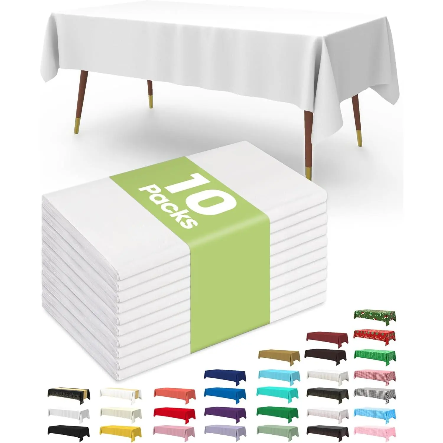 10 Pack White Rectangle Disposable Plastic Table Cloths, Large 54 x 108 Inch Waterproof Oilproof Table Covers, Tear Resistant Disposable Tablecloths, Disposable No-Clean Table Decor for Wedding Receptions, Birthday Parties, Picnics, Baby Showers and Holid