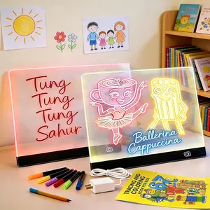 2 Pack LED Drawing Board with Colors, Glow Doodle Acrylic Dry Erase Board for Kids Ages 6+, 13.7" x 10" Rechargeable Light Up Note Board for Boys & Girls Drawing & Creative Play