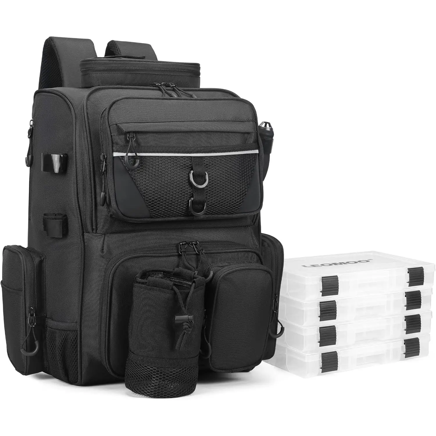 Fishing Tackle Backpack with Rod Holders, 40L Multi-Compartment Tackle Storage Bag with Zipper Closure for Camping Hiking, Terminal Tackle Storage