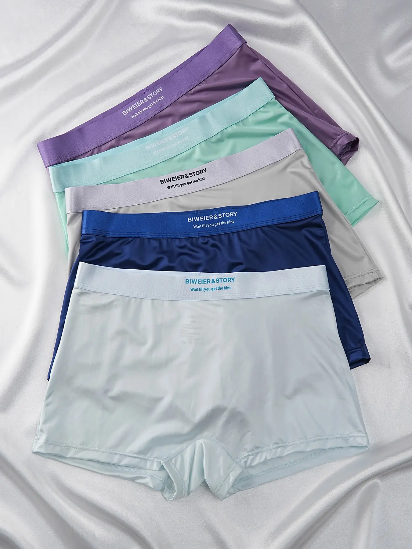 5 Pcs Biweier Satin Nylon Boyshorts, Morandi Color, Women's Breathable Shorts, Cool Comfort, Luxury Silk, Home & Vacation Wear, Underwear