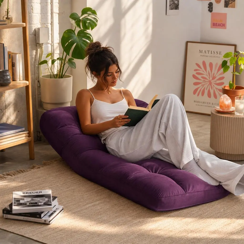Adjustable Floor Chair Folding Lazy Sofa Bed - Multi-Position 90 Degree to Flat Floor Lounger Chair with Thick Padded Cushion for Gaming Reading Dorm Living Room