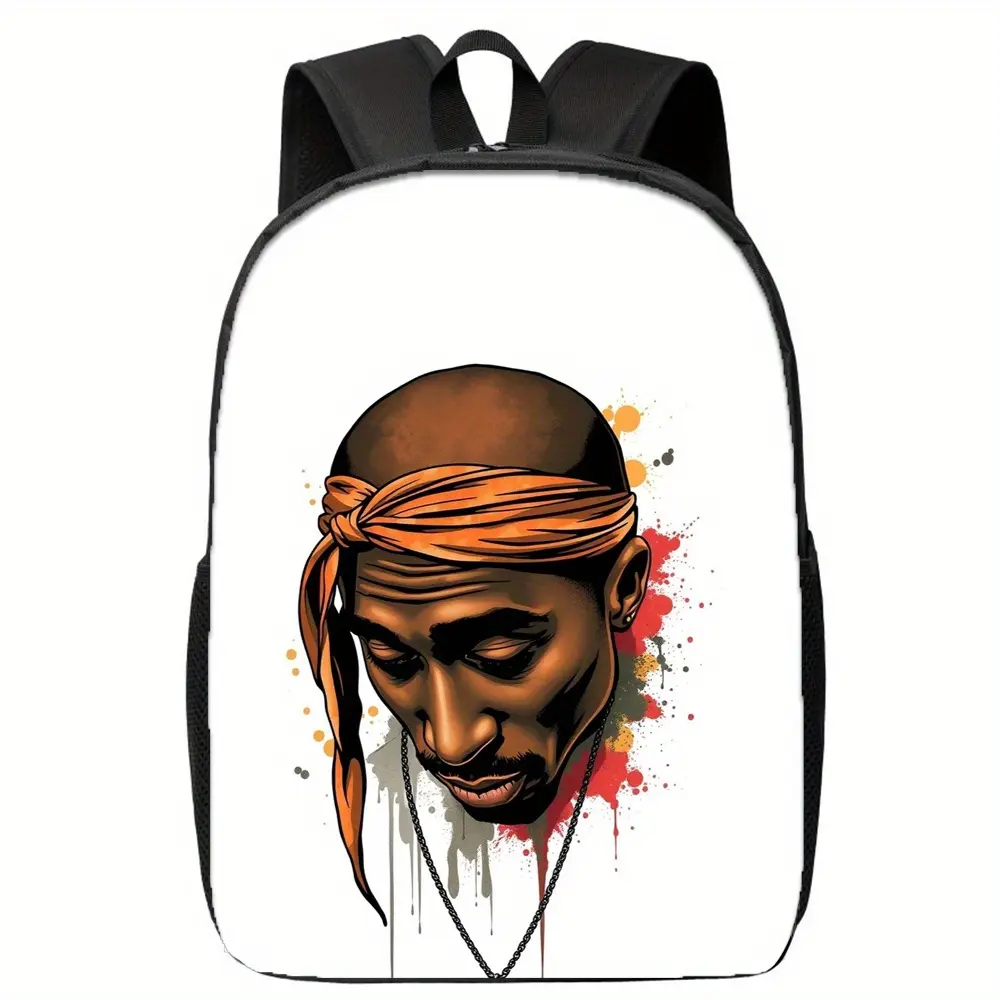 2Pac Tupac Shakur Splash Graffiti Portrait Backpack, Hip Hop Rap Legend Art 600D Oxford 15in Laptop Bookbag For Music Fans Teens Streetwear Concert Travel Daypack Gift