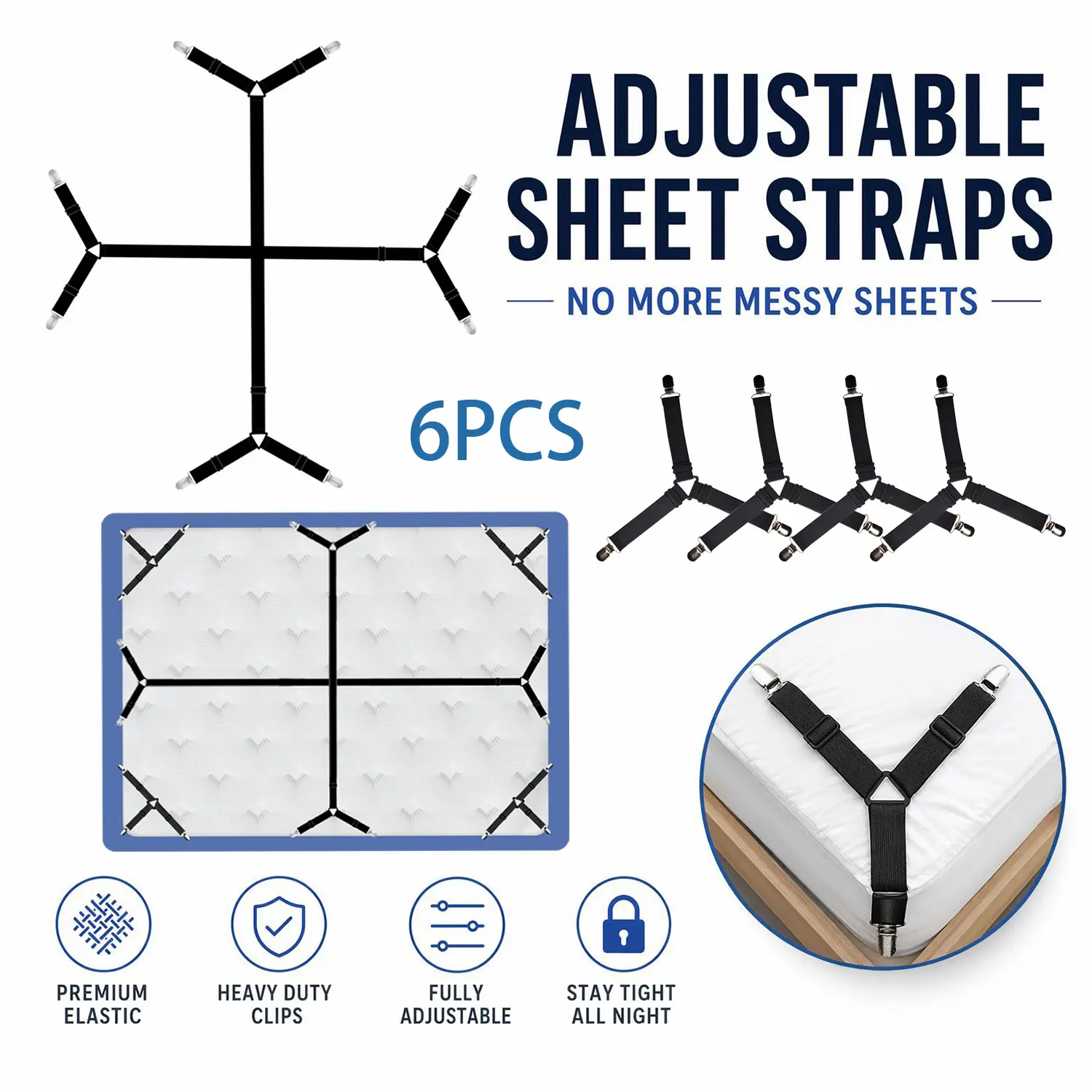 Adjustable Bed Sheet Fasteners Straps, Triangle 3-Clips Mattress Sheet Holder, Anti-Slip Quilt Cover Fixing Clips for Fitted & Flat Sheets,dorm essentials,home decor