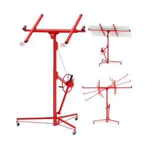 11 ft Drywall Lift Panel Hoist, 150 lb Capacity, 360° Swivel, 48-114 Inch Telescoping Arm, Red