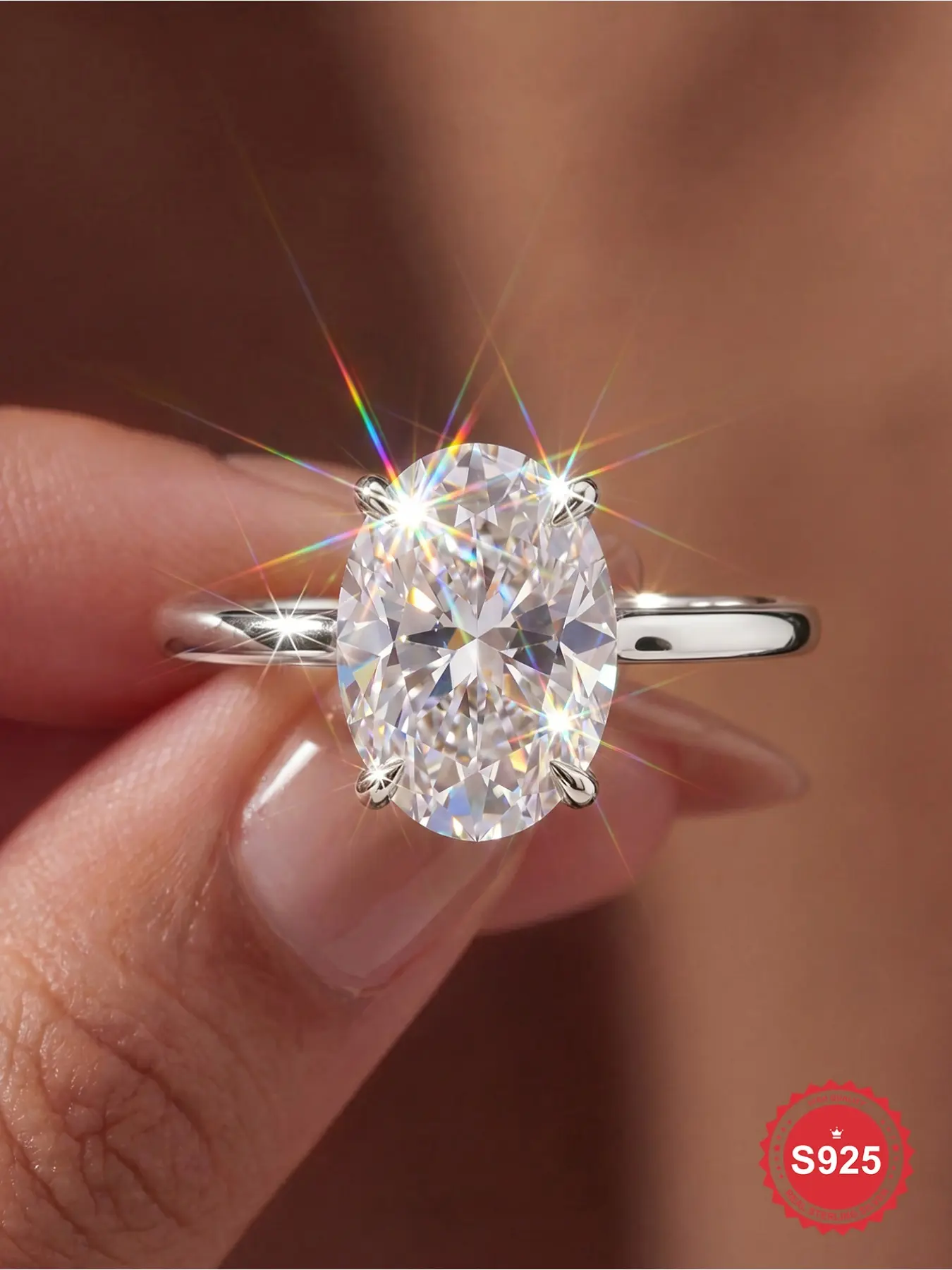Luxury 1ct 2ct 5ct 8ct Oval Cubic Zirconia Solitaire Elegant Engagement Ring, 925 Sterling Silver Gold Plated Four Claw Bridal Wedding Band for Anniversary Valentine Lover Presents Bridal Rings