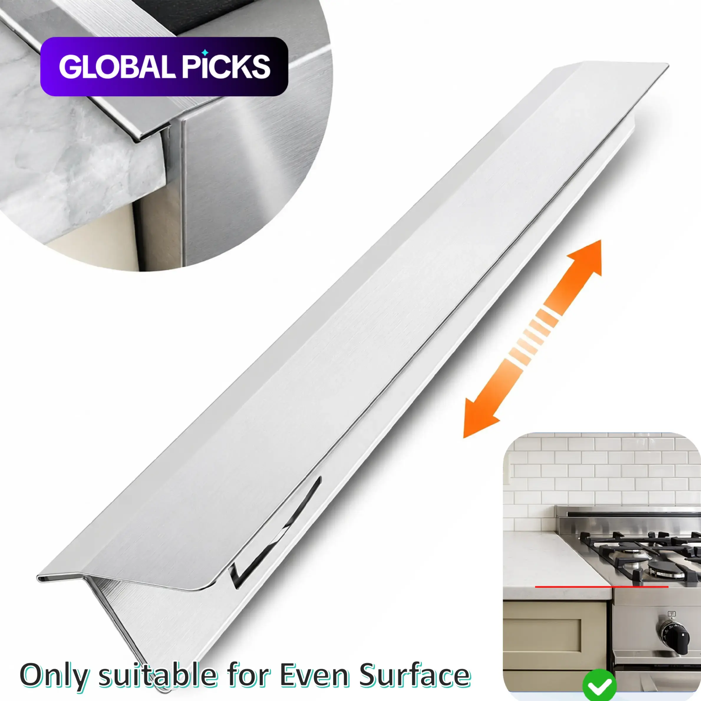 Adjustable Hob Stove Gap Cover, Easy to Clean, Adjustable Stainless Steel Stove Gap Covers, Heat Resistant Stove Counter Gap Filler Guard, Easy to Clean Kitchen Gap Cover for Flat Countertops, stainless cover for stove, Kitchen Counter Accessory, Home