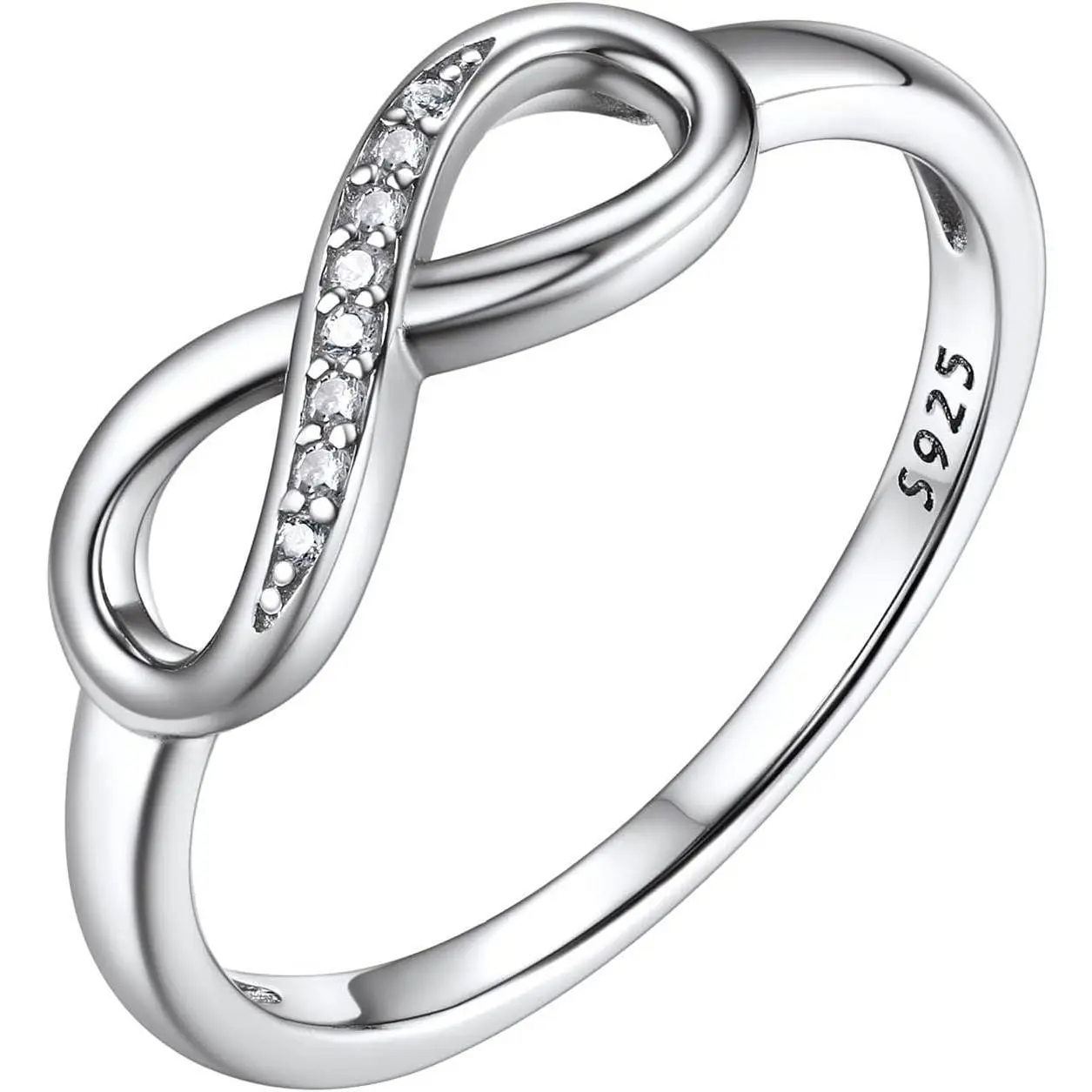 Bestyle Simple S925 Sterling Silver Infinity Rings Cubic Zirconia Rings, Nice Cute BFF Friendship Rings, Dainty Eternity Promise Wedding Bands Perfect Every Day Ring, Size 4-12, Words Engavable