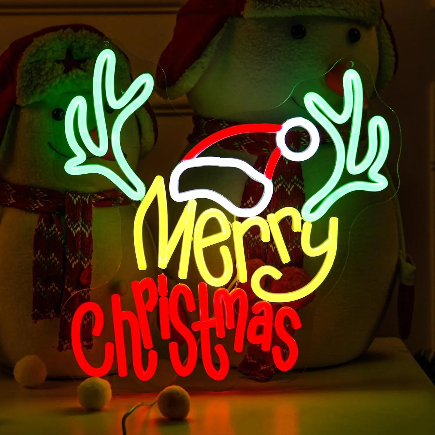 USB-Powered Christmas Neon Sign with Colorful Lights - Durable Synthetic Santa Hat Design (33x32.5cm/12.9x12.7in), Wall Hanging Decor for Home Ugly Sweater Party, Powered by USB Plug
