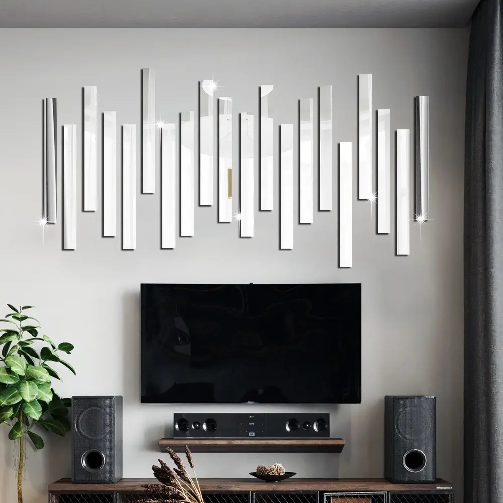 Long Mirror Wall Sticker Acrylic Self-Adhesive Removable, Ceiling Border Decor, Shelf Diagonal Decor, Baseboard Decor, Bathroom Living Room Bedroom Use