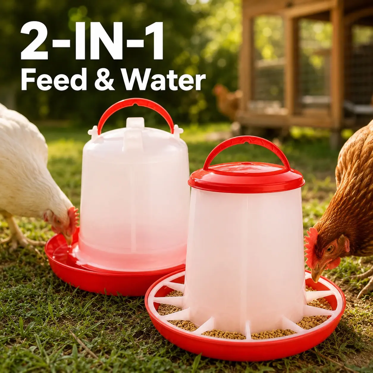 2 Piece Chicken Duck Goose Automatic Feeding Feeder Waterer Set, Durable Plastic, Battery-Free, Easy Operation, Farm Ranch Essential
