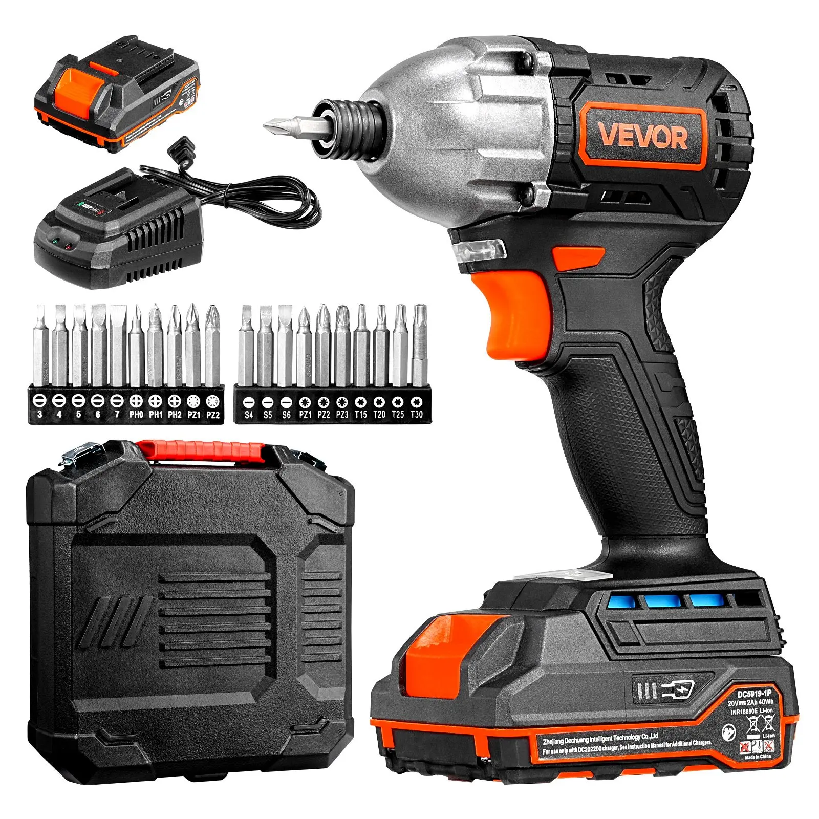 VEVOR 20V Brushless Cordless Drill/Driver, 1/4 inch Chuck, Max 2800RPM, Kit Includes Batteries, Charger, 20 Bits, LED Light, for Furniture Assembly, Home Repairs, Brushless Motor