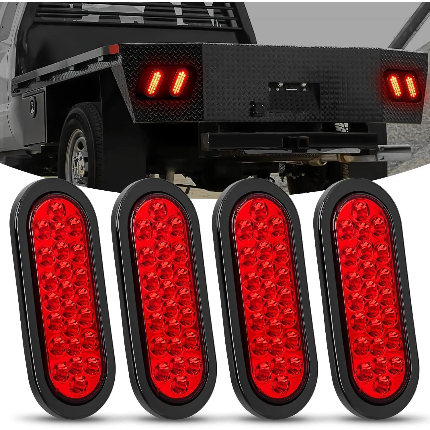 Nilight 6-Inch Oval LED Rear Taillight Lamps (4PCS, Red, 24LED), 12V Secure Stop/Turn Marker Lights with Flush Mount Grommets & Plugs, IP67 Water Resistant for Trucks, Boats, Tractors, Rear Taillight Lamp, Led Lights