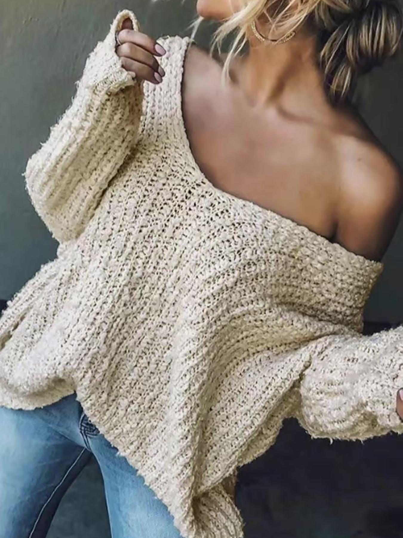 Women's Off-Shoulder Sweater, Fall Winter Casual Loose-Fit Knitted Top, Soft Comfortable Elegant Slimming Design, Knitwear