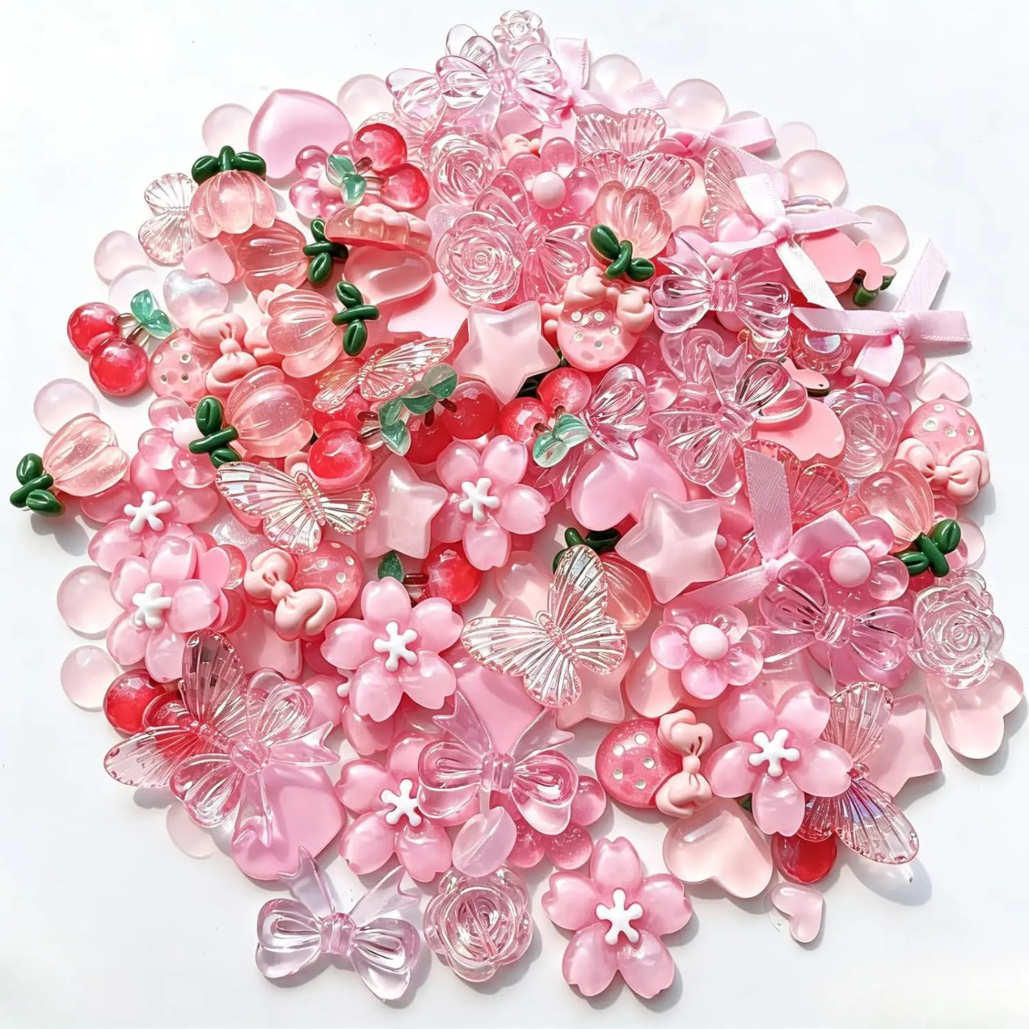 Kawaii Resin & Acrylic Charms Set, 60 Pcs Bulk Flatback Embellishments for Crafting, Decoden Phone Cases, Slime, & Scrapbooking DIY, Mini
