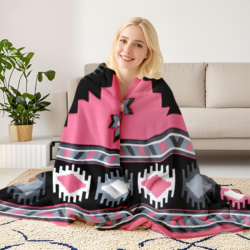 Southwestern Navajo Star & Geometric Blanket Collection – Vibrant Pink Turquoise Purple Classic Vintage Tribal Design Ultra Soft Cozy Plush Fleece Blankets Perfect For Western Boho Cabin Rustic Home Decor