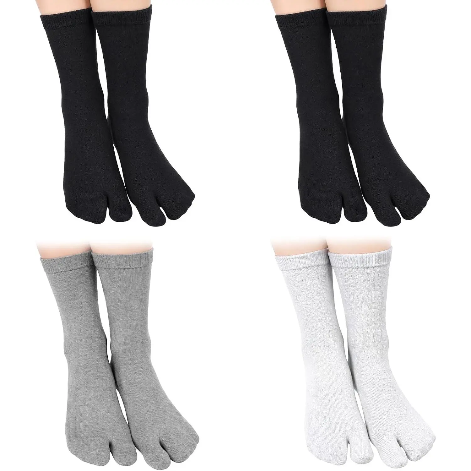 4 Pairs Flip Flop Socks, Tabi Socks Women Men Black Tabi Socks, Split Toe Cotton Tabi Socks Comfortable Casual Wear, Black White Gray