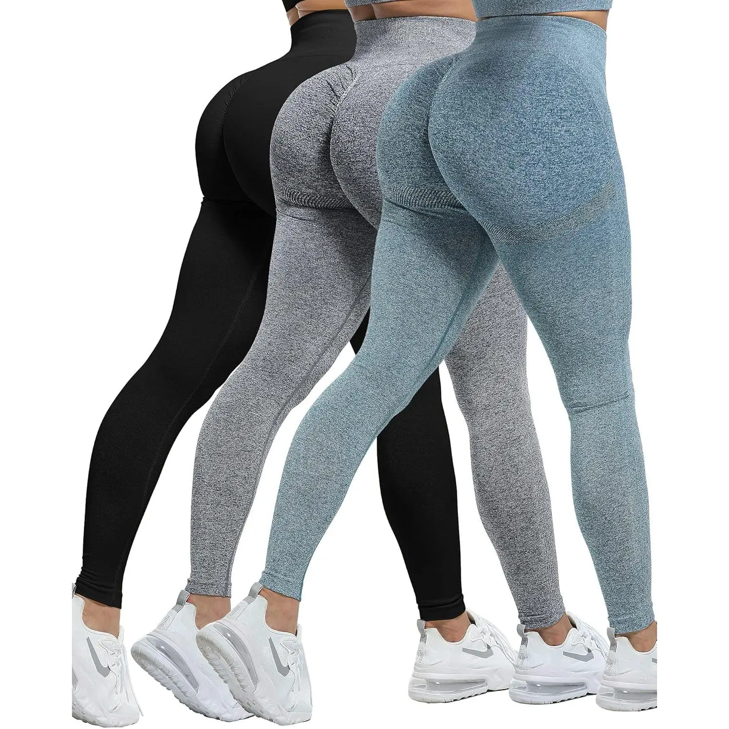 3 Piece Seamless Workout Leggings Set for Women, High Waisted Scrunch Butt Gym Leggings, Butt Lifting Yoga and Fitness Activewear Set
