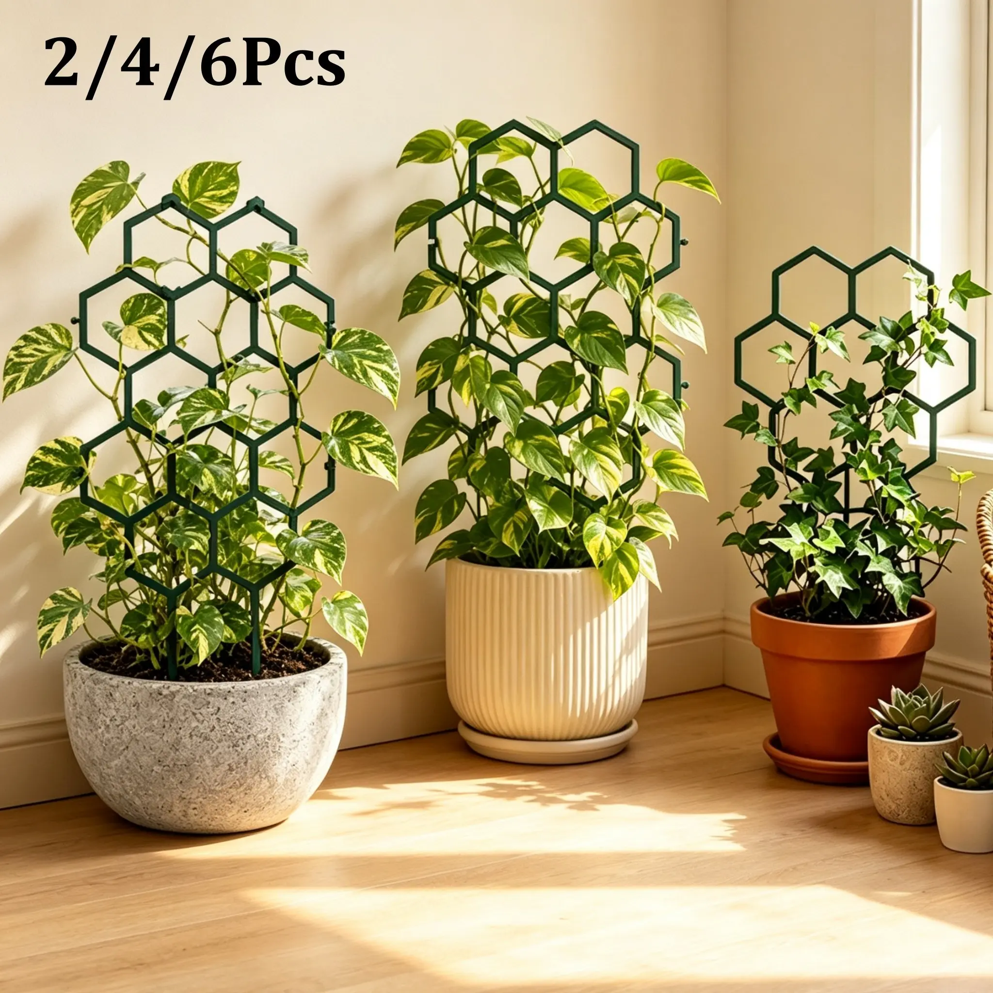 Honeycomb Design Plant Trellis Plastic Climbing Frame Indoor Outdoor Garden Support Stake for Potted Vines Flowers Growth Plant Stakes For Indoor Plants Climbing Plant Stand