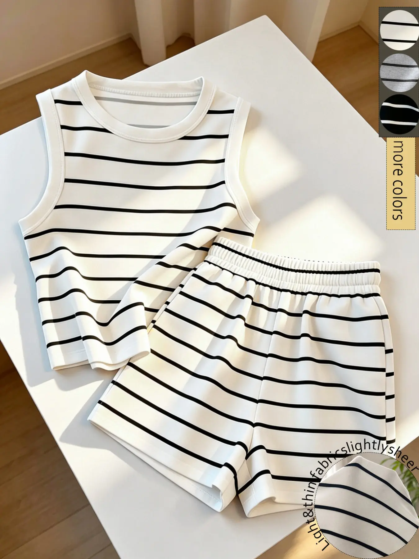 Striped Sleeveless Vest and Shorts Set, Casual Lazy Wear, Home Relax, Daily Outing, Short Trip, Light Vacation
