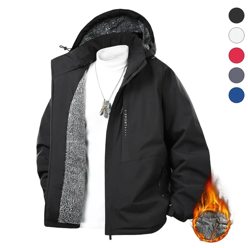 Men's Fleece Lined Hooded Jacket Detachable Hood Windbreaker Winter Coat Thermal Outdoor Parka Outerwear Tactical Zip Up Top cozy soft cool clean chic active sporty premium classic stylish durable trendy relaxed comfy modern vibe urban fit Multi-Color