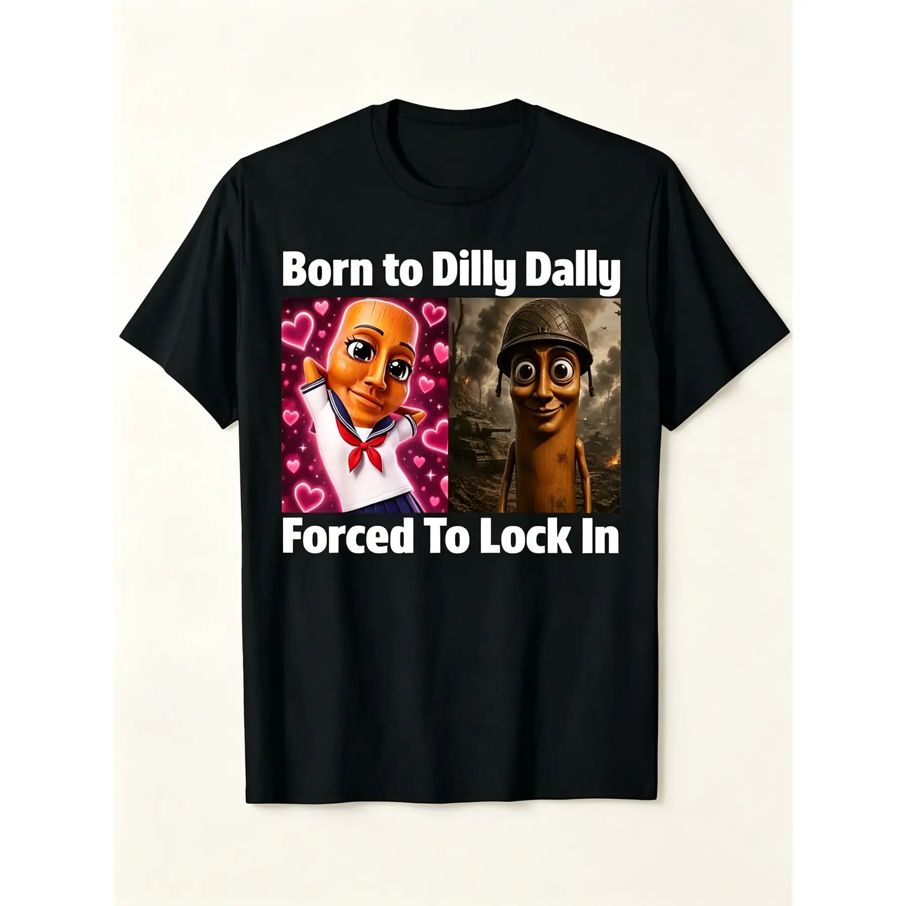 Men Women's Casual Graphic Tee Born to Dilly Dally Forced to Lock in Tung Tung Sahur Meme T-Shirt Short Sleeve Fashion Clothing Sweatshirt