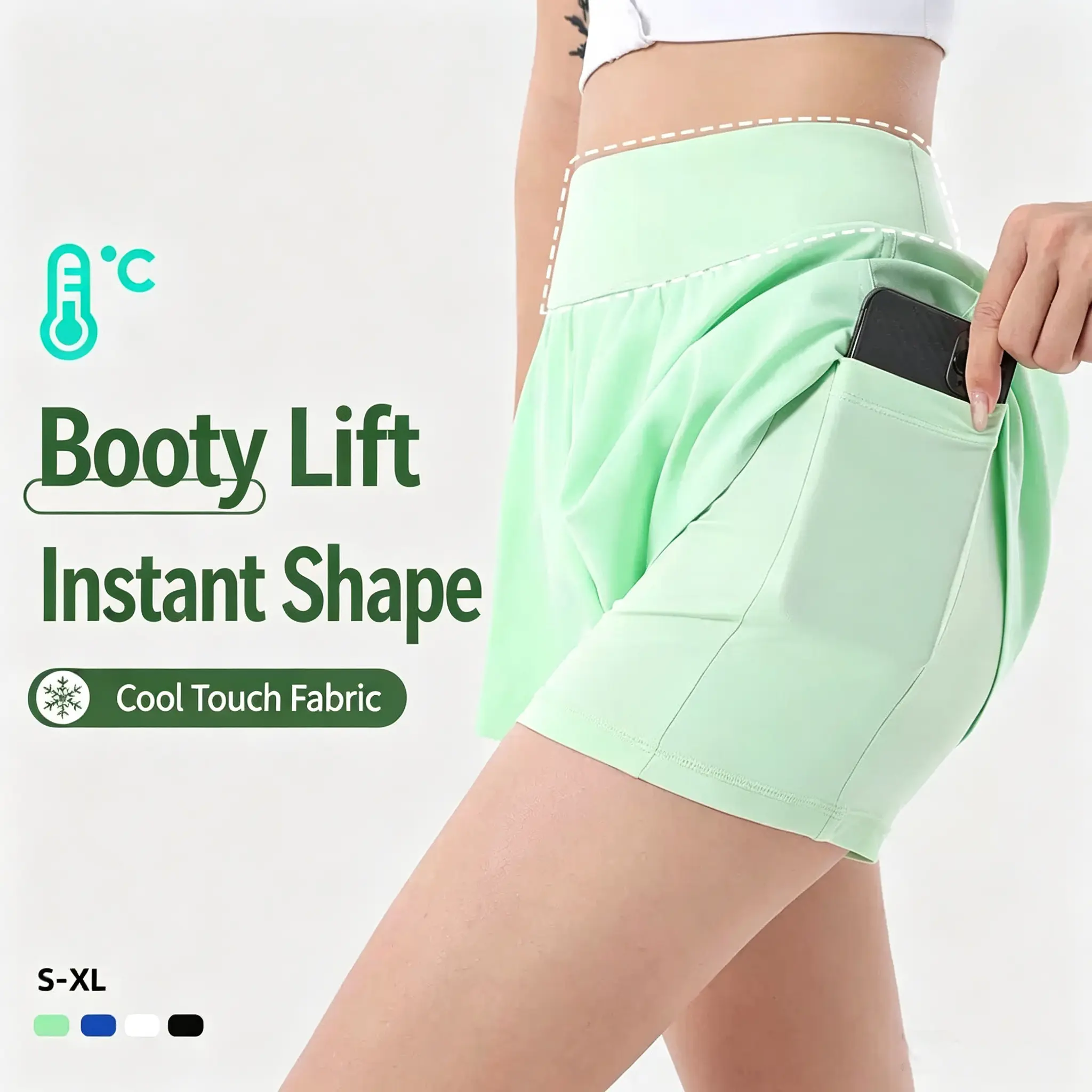 2-Piece Super High Waisted Back Pocket & Side Hidden Pocket 2-in-1 Yoga Shorts Set 5''-Longer Length