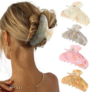 4Pcs Large Acrylic Hair Claw Clips - Strong Hold Thick Hair Banana Barrettes Women Girls (Hair Clips, Banana(gray/champagne/green/pink))