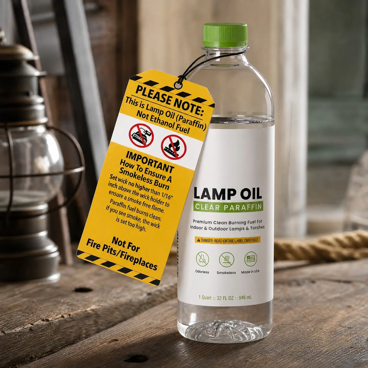 Paraffin Lamp Oil (32 oz) – for Indoor & Outdoor Wick Oil Lamps & Lanterns, Clean Burning, Low Smoke – NOT Bioethanol / NOT for Fire Pits/FireplacesGift