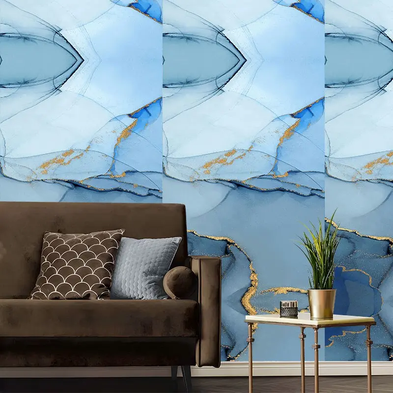 Gradient Blue Gold Foil Marble Peel And Stick Wallpaper,Fashion Aesthetic Design,Resistant Easy To Clean,Self Adhesive Removable & No Residue,Reusable Durable Home Decoration,Suitable For Bedroom,Living Room,Cabinet All Indoor Decor Surfaces