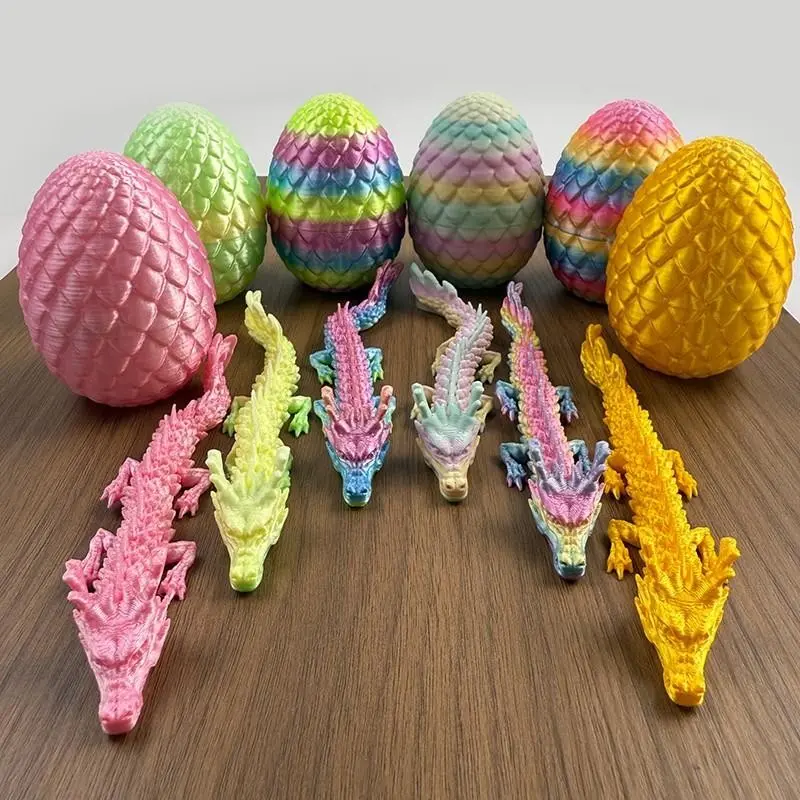 12-Piece Set, 3D Printed Dragon Egg Models, 6 Eggs + 6 Chinese Dragons, Bendable Joint Articulating Anime Figurines, Articulated Animal Figurines, Home Office Decor Collectible Figure Ornament, Halloween Christmas Gifts!