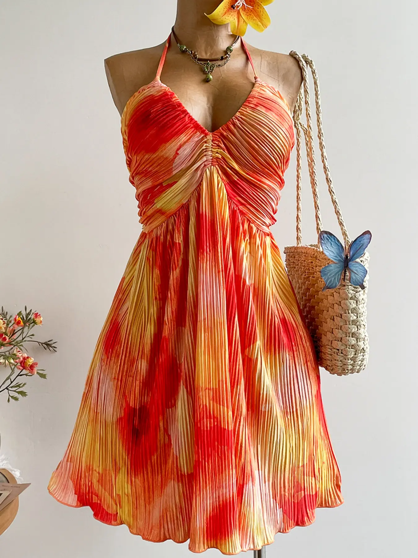 Plus Size Women's Off-Shoulder Backless Vacation Dress, Casual Beach Sundress, Boho Beach Sundresses, Boho Sleeveless Floral Beach Outfit, Casual Tropical Style for Easter, Hawaii & Coachella Music Festival