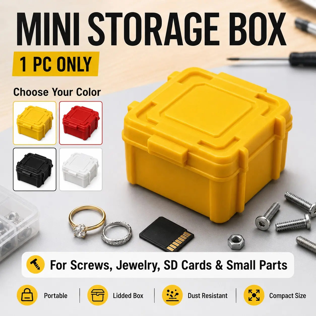 Mini Portable Storage Box with Lid, 1 PC Organizing Tool Small Parts Organizer for Screws, Jewelry, SD Cards, Fishing Tackle and DIY Accessories