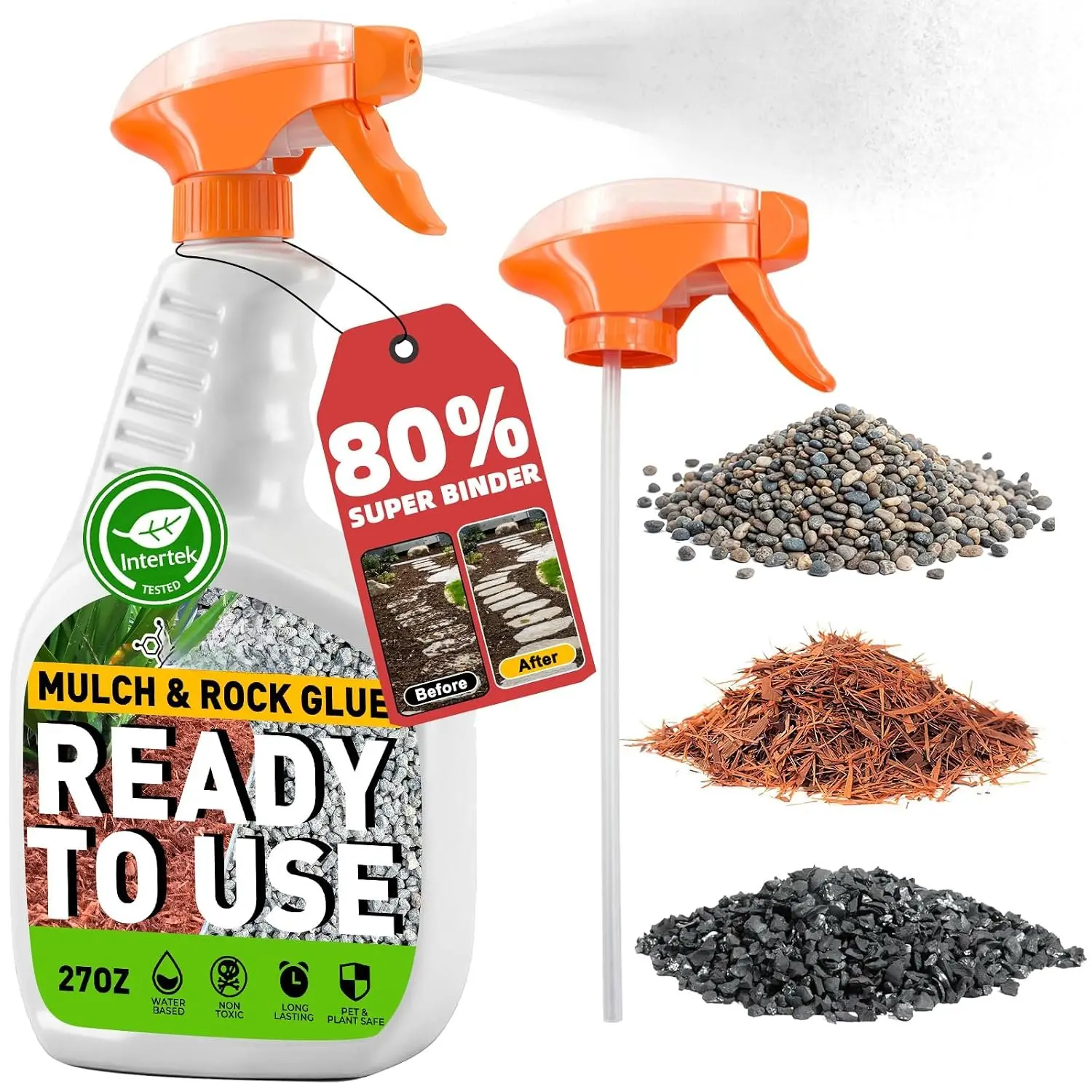 27OZ Landscaping Rock Glue with Sprayer Bottle - Mulch Binding Adhesive for Rocks/Gravel, Weatherproof, Pet-Safe, Long-Lasting Tool
