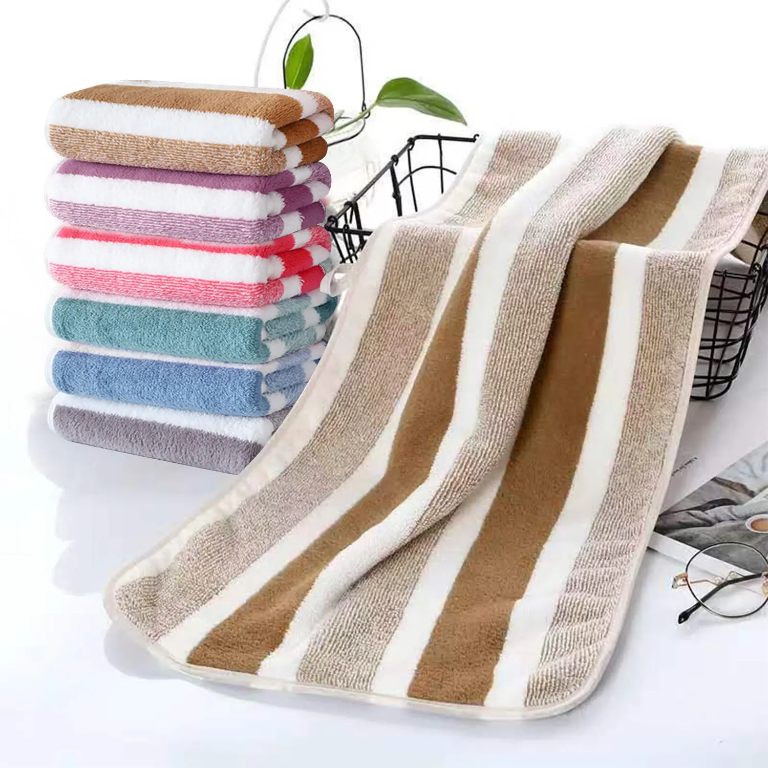 3 Pack Striped Coral Fleece Hand Towels, Super Soft Highly Absorbent Microfiber Towels, No Lint Quick Dry Face Towels with Hanging Loop for Bathroom Home