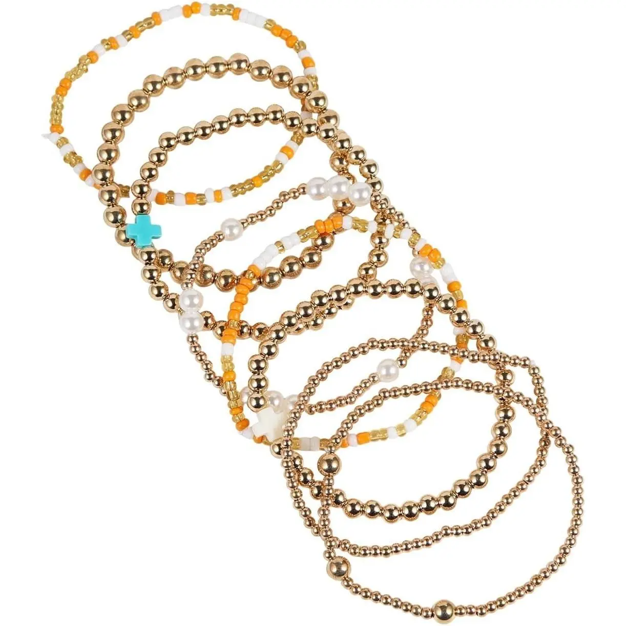 Boho  Imatation  Beaded Stretch Bracelet Set for Her Women Stackable Colorful Christian Religious  Faith Easter