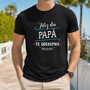 Home Break Men's Black T-Shirt - Feliz Dia Papa Spanish Father Printing, Sweat Absorbing Cotton, Regular Edition Short Sleeve T-Shirt, Compatible with Daily Wear, External Work, Case Printing, Shu Cotton