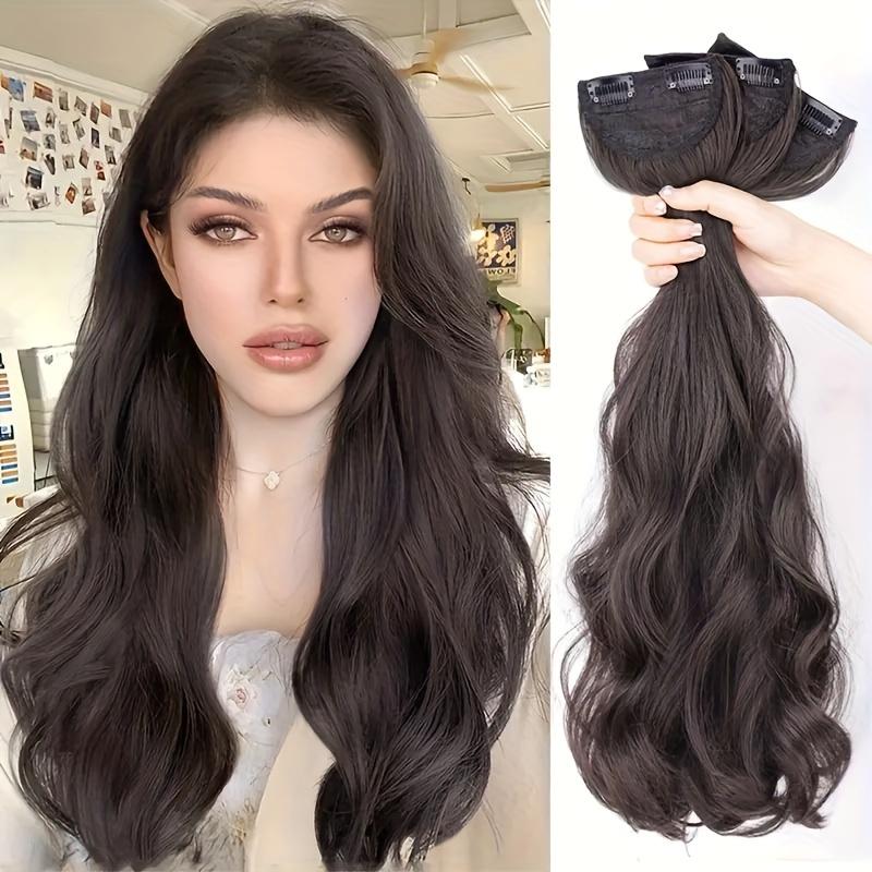Women's long hair extensions, invisible seamless volumizing hair extensions, large wavy hair pieces, three-piece set