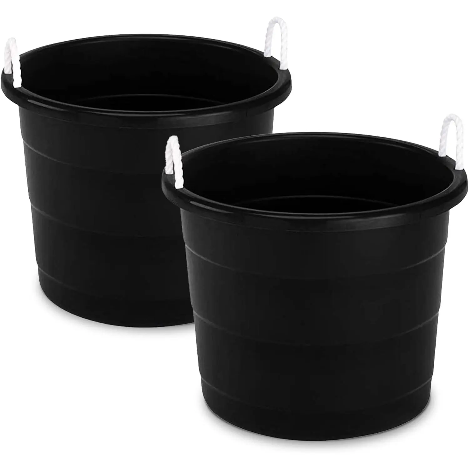 2-Pack Utility Tub, Large Plastic Storage Bucket with Rope Handles, 17 Gallon, Black - Portable Indoor/Outdoor Buckets for Kitchen, Laundry, Garden, Bathroom, Garage Organization