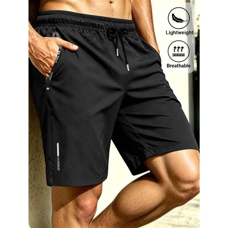 Men's Quick Drying Sports Shorts, Lightweight and Breathable, with Elastic Drawstring Waistband and Zippered Storage Bag, Suitable for Urban Commuting and Beach Travel