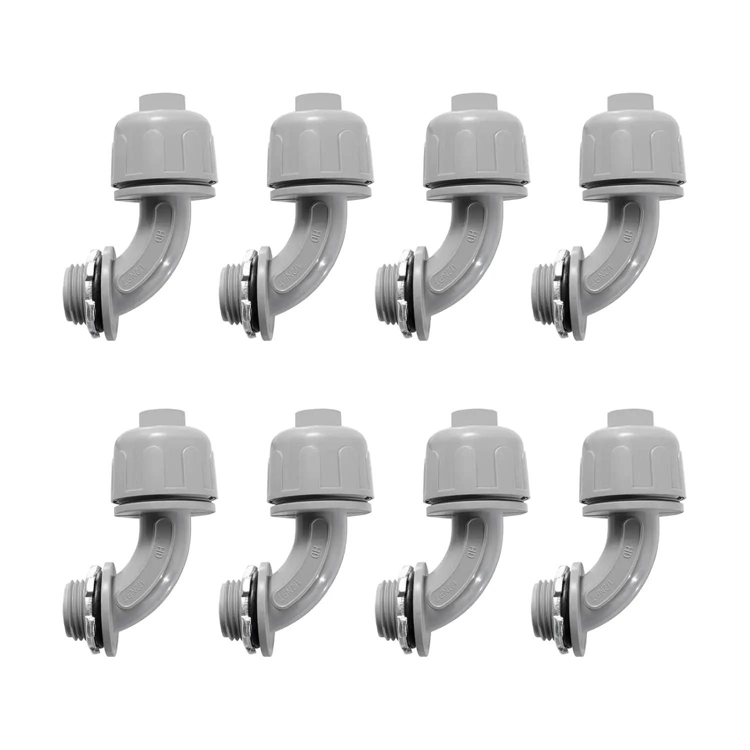 1/2-Inch Liquid Tight Connector 90-, for PVC Electrical Flexible Conduit Fittings NPT Non-Metallic Connectors, for  Outdoor Tubes Tools, UL Listed, Grey, 8-Pack