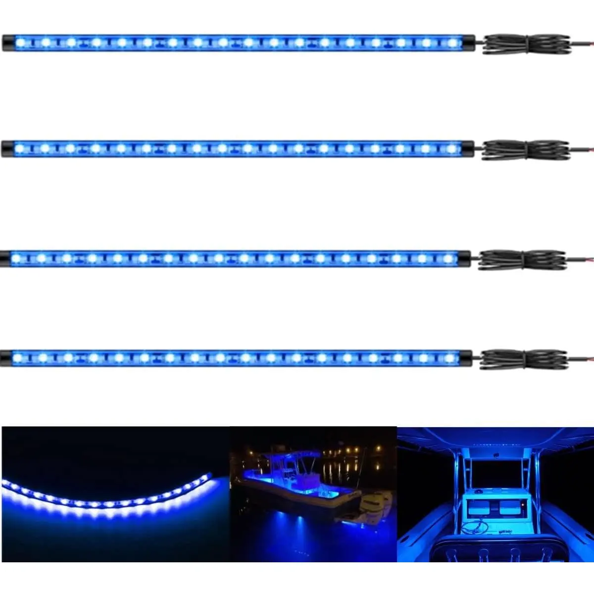 4 Pcs 24'' Super Bright Waterproof 12V Blue Boat Led Strip Lights for Pontoon Fishing Boat Yacht Kayak Sailboat Marine Interior Navigation Deck Courtesy Lights