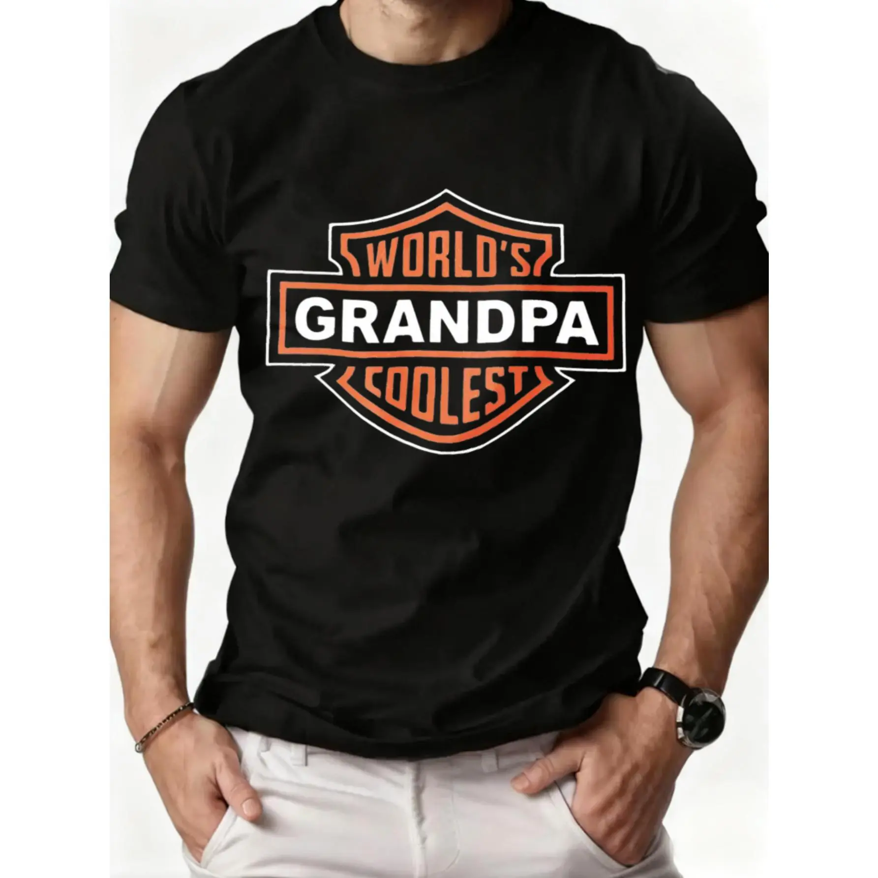 Men's Shortsleeve Casual Stylish Streetwear T-Shirt Tops - "World's Coolest Grandpa" Matching Everyday Gift for Grandfather