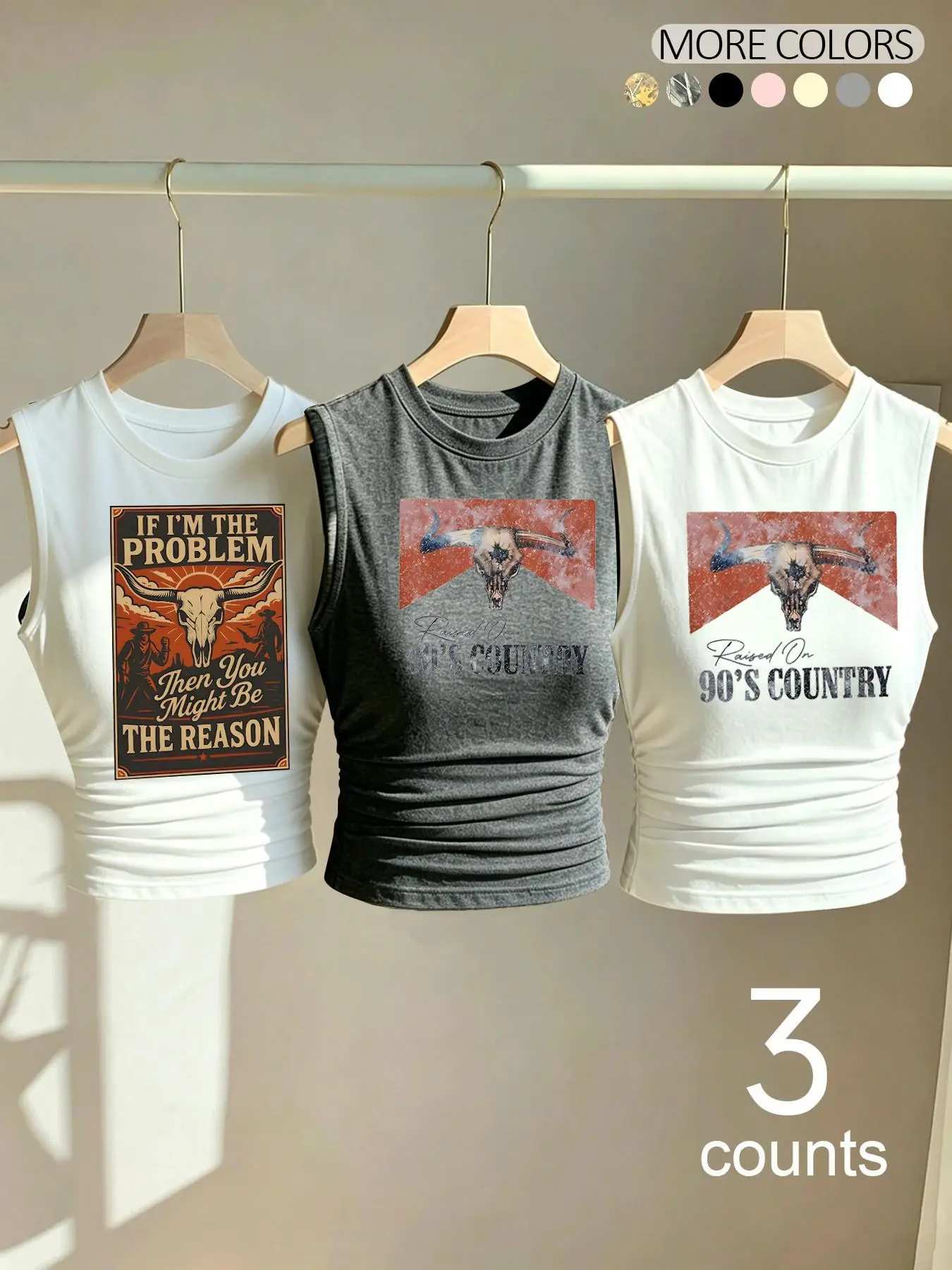 3-Pack Sexy Round Neck Casual Sleeveless Knit Tops, Casual Tank Top, Slimming Design, Versatile, Fashionable and Casual, Perfect for Summer, Skull Print, Women's Daily Wear