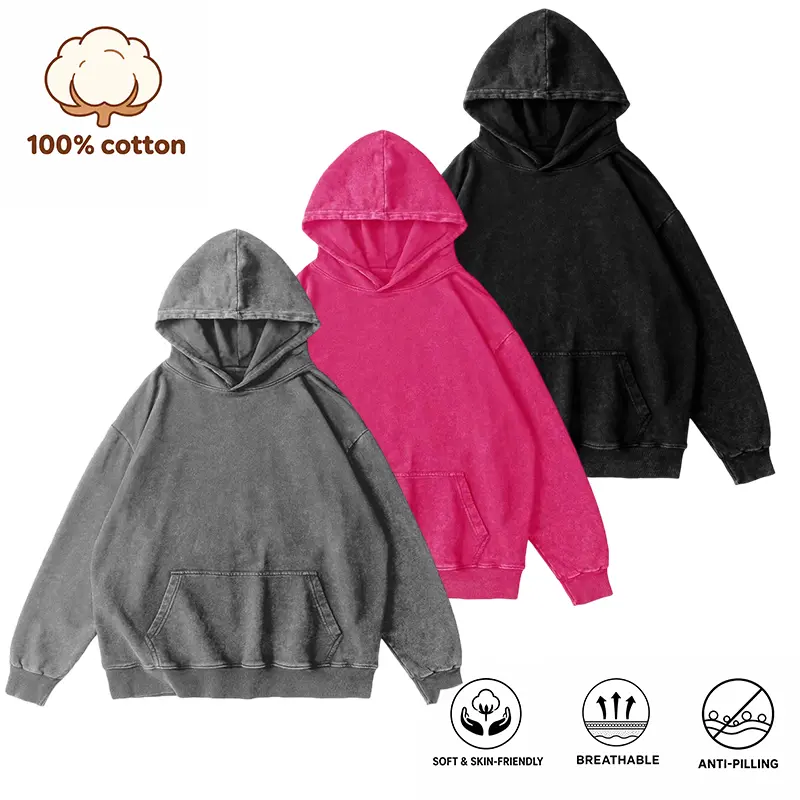 Men's 3-Pack Cotton Hoodies - Longsleeves Casual Chic Minimalism Streetwear Layering Pullovers, Antipilling Loose Cut Waffle Fabric, Ribbed Cuffs & Hem, Kangaroo Pocket, Vintage Wash, Plain Everyday Hoodie Pack