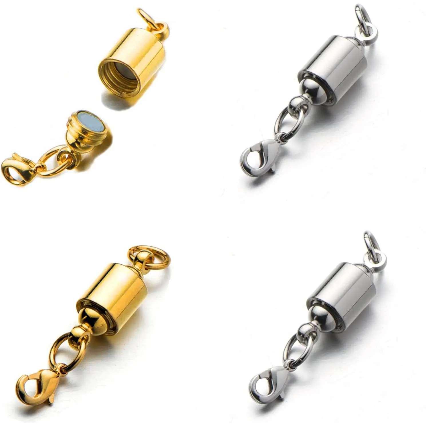 Jewelry DIY Barrel Shape Brass Nickel-Free Screw-In Locking Clasps Set, 6mm Light Small Easy-to-Use Barrel Type Clasps for Necklaces, Bracelets