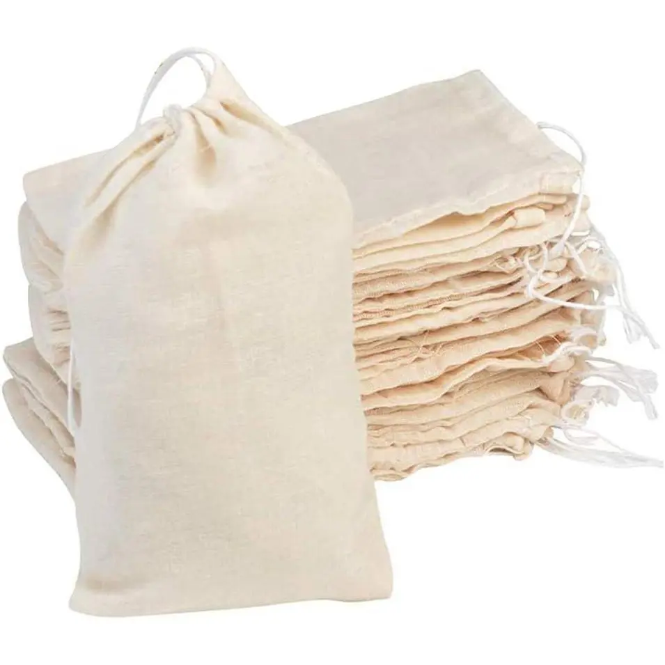 50Pcs Cotton Drawstring Bags, Reusable Muslin Bag Natural Cotton Bags with Drawstring Produce Bags Bulk Gift Bag Jewelry Pouch for Party Wedding Home Storage, Natural Color (4x6 Inch)