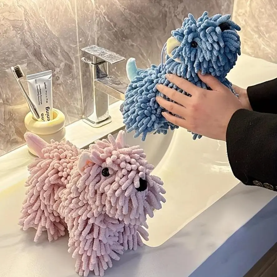 Puppy Shape Hand Towels, Cute Cozy & Absorbent Wall-Hanging Decor for Kitchen and Bathroom, Unique Pet Lover Gifts