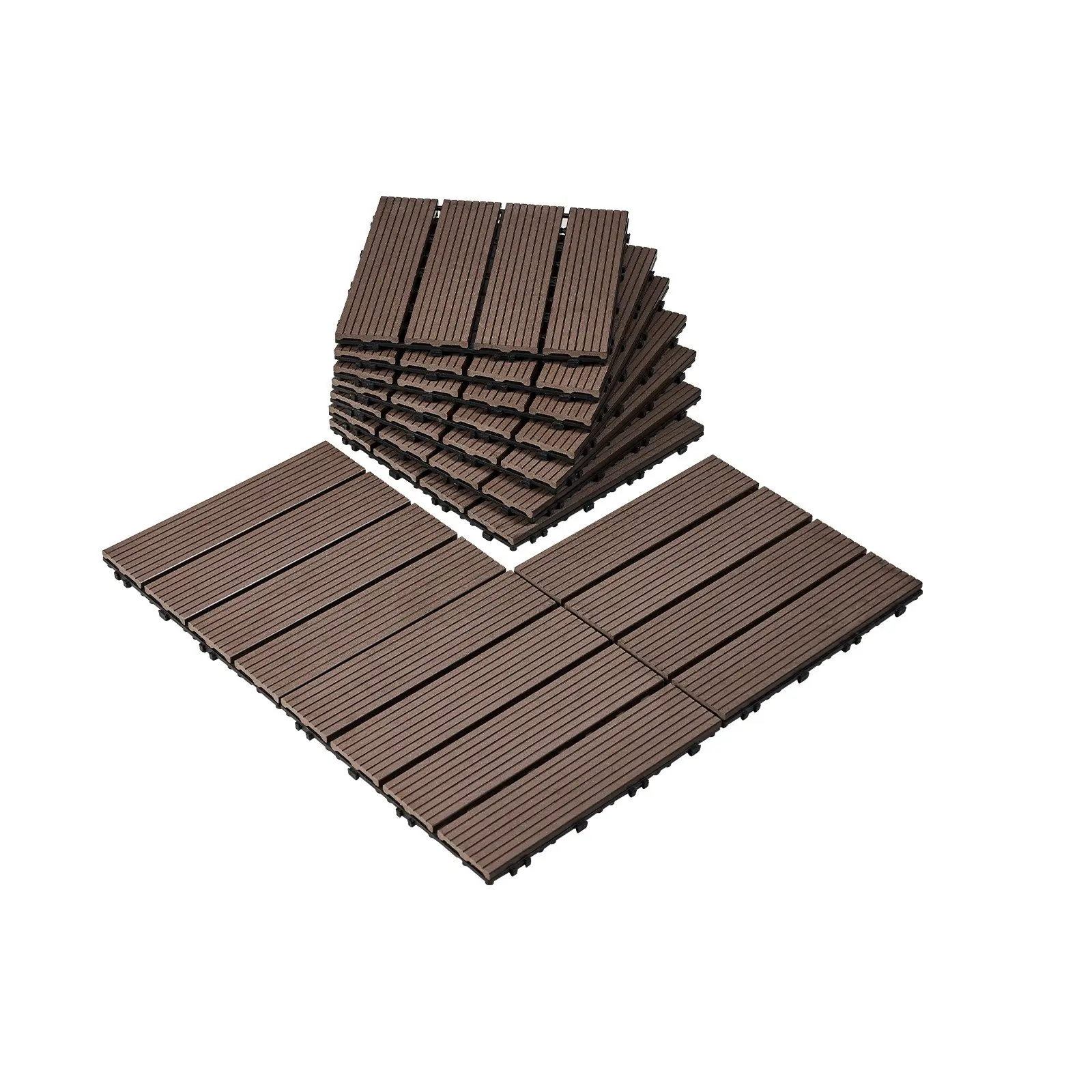 【DealsForYouDays】VEVOR 12x12 in Waterproof Plastic Wood Interlocking Deck Tiles, 27 Box Pack (27 sq. ft), All-Weather Outdoor Flooring for Patio, Poolside, Dark Brown Porch Backyard Balcony Covering