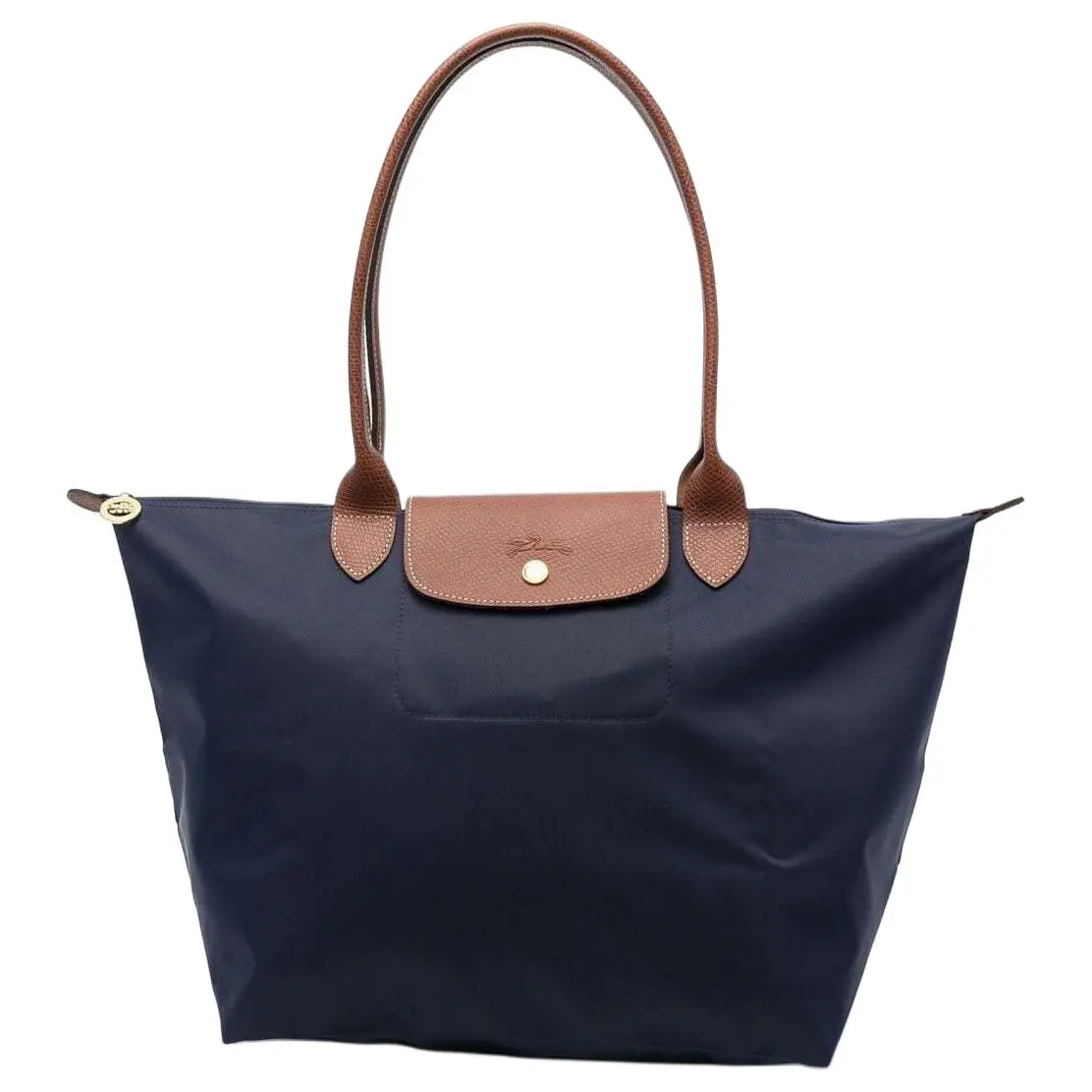 Longchamp Original Tote Bag for Women – Snap-Zip Closure, Recycled Canvas, Navy Blue