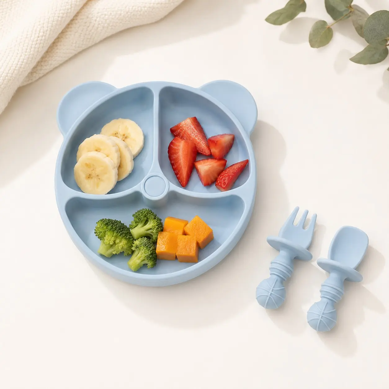 3-Piece Kids Silicone Meal Set, Includes Bear Plate + Basketball Fork Spoon, Baby Food Bowl for Toddlers, Essential Back-To-School Gear